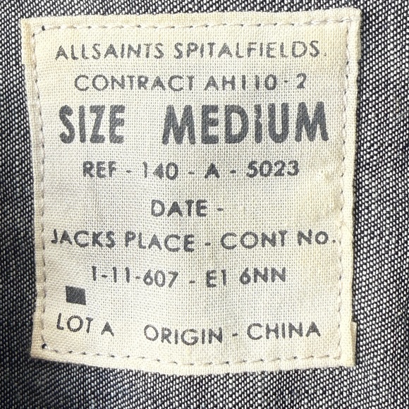 All Saints Spitalfields Hyaku Mens Denim 100% Cotton Button Up Shirt Blue Size M - Picture 5 of 10